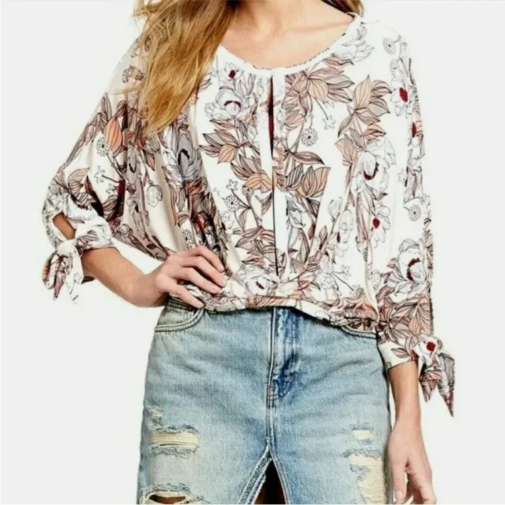 ANTHROPOLOGIE FREE PEOPLE KEEPIN ON FLORAL FLOWY OVERSIZED TUNIC TOP SIZE MEDIUM - Picture 1 of 9